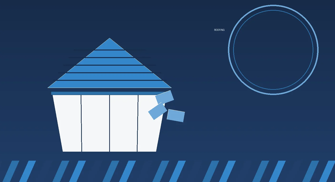 Illustration of a roll-off dumpster staged for a roofing tear-off project in Buffalo, NY